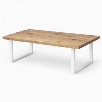 Massivholztisch Wildeiche White Washed 200x100cm mit weißem U-Gestell - gerade Kante