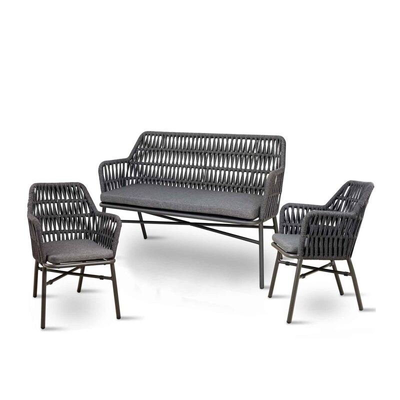 Garten-Loungemöbel-Sitzgruppe 3-teilig dunkelgrau