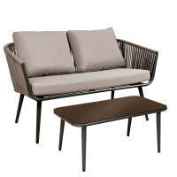 robuster Outdoor-Tisch mit Glasplatte 72x120cm, braun