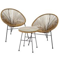 Rattan-Outdoor-Lounge-Set Boho 3-teilig natur
