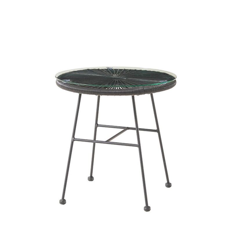 Outdoor Beistelltisch schwarz wetterfest mit Glasplatte