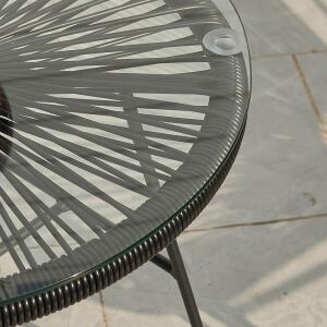 Outdoor Beistelltisch schwarz wetterfest mit Glasplatte