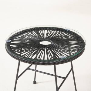 Outdoor Beistelltisch schwarz wetterfest mit Glasplatte