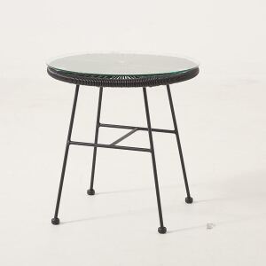 Outdoor Beistelltisch schwarz wetterfest mit Glasplatte