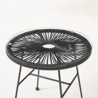 Outdoor Beistelltisch schwarz wetterfest mit Glasplatte