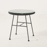 Outdoor Beistelltisch schwarz wetterfest mit Glasplatte