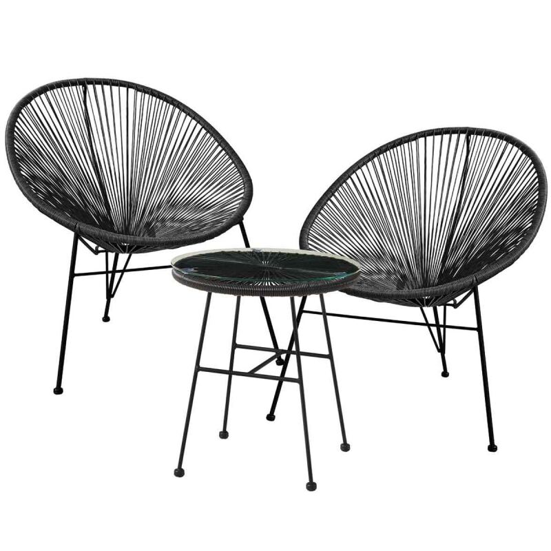 Rattan-Outdoor-Lounge-Set Boho 3-teilig schwarz