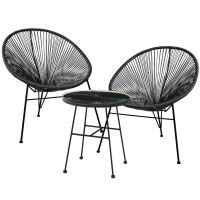 Rattan-Outdoor-Lounge-Set Boho 3-teilig schwarz