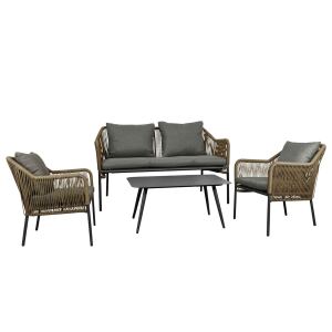witterungsbeständiges Garten-Loungeset 4-teilig natur/grau