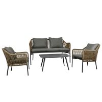 witterungsbeständiges Garten-Loungeset 4-teilig natur/grau