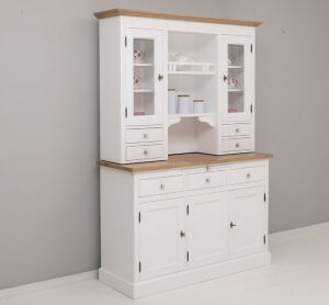 Buffetschrank Landhaus weiß/braun – dimmbare LED hinter Glastüren