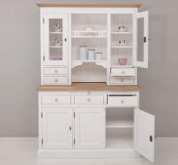 Buffetschrank Landhaus weiß/braun – dimmbare LED hinter Glastüren