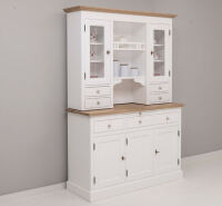 Buffetschrank Landhaus weiß/braun – dimmbare LED hinter Glastüren
