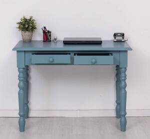 romantischer Schreibtisch - Konsolentisch mit Drechselbeinen himmelblau