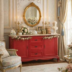 nostalgisches Sideboard - Konsole im Regency-Stil rot