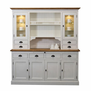 Buffetschrank Weiß Landhausstil mit LED-Beleuchtung und Glastüren