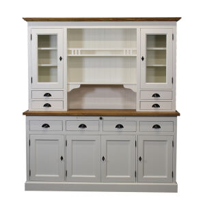 Buffetschrank Weiß Landhausstil mit LED-Beleuchtung und Glastüren