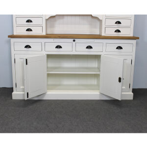 Buffetschrank Weiß Landhausstil mit LED-Beleuchtung und Glastüren