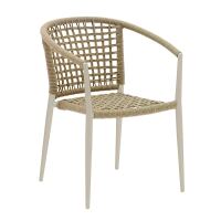 Terrassenstuhl mit Armlehne und Geflecht-Design, creme/beige