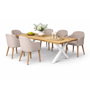 Esstisch Wildeiche gerade Kante 180x90 cm – moderner Holztisch mit Metallgestell Weiß