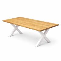 Esstisch Wildeiche gerade Kante 180x90 cm – moderner Holztisch mit Metallgestell Weiß