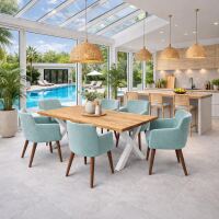 großer Wildeiche-Esstisch gerade Kante 200x100cm – Design-Holztisch mit X-Metallgestell Weiß