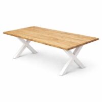 großer Wildeiche-Esstisch gerade Kante 200x100cm – Design-Holztisch mit X-Metallgestell Weiß
