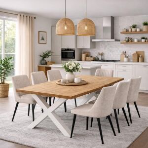 Wildeiche Familien-Esstisch gerade Kante 220x100cm -...