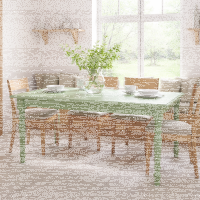grüner Tisch 180cm - blassgrün mit gedrechselten Beinen