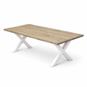 Esstisch 180x90cm Wildeiche White Washed, weißes X-Gestell - gerade Kante