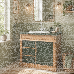 Landhaus-Waschbeckenschrank - Holz natur und Oliv