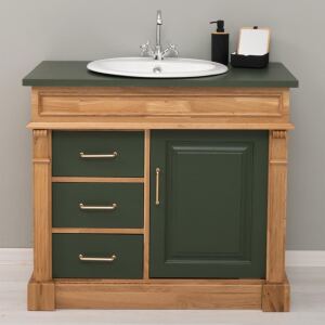 Landhaus-Waschbeckenschrank - Holz natur und Oliv
