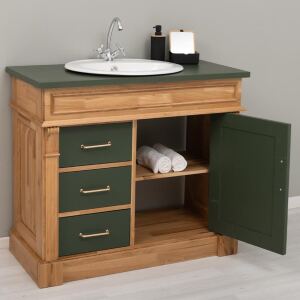 Landhaus-Waschbeckenschrank - Holz natur und Oliv