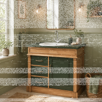 Landhaus-Waschbeckenschrank - Holz natur und Oliv