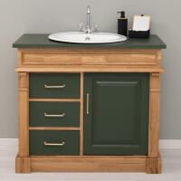 Landhaus-Waschbeckenschrank - Holz natur und Oliv