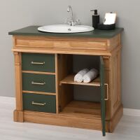 Landhaus-Waschbeckenschrank - Holz natur und Oliv