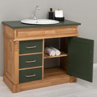 Landhaus-Waschbeckenschrank - Holz natur und Oliv
