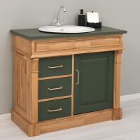 Landhaus-Waschbeckenschrank - Holz natur und Oliv