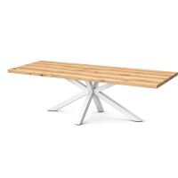 großer Küchentisch 220x100cm Wildeiche geölt, weißer Spider-Fuß - gerade Kante
