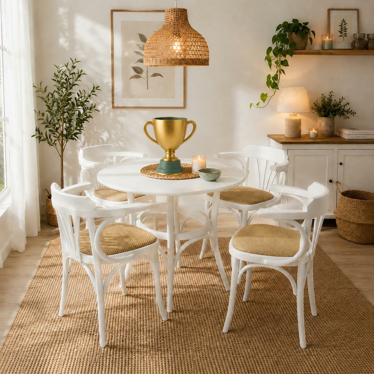 Essgruppe Weiß 5-teilig: Esstisch rund mit 4 Stühlen, weiß - Onlineshop für massive Landhausmöbel