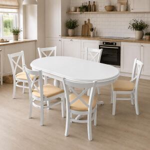 Esszimmer-Set weiß 7-teilig, Landhausstil,...
