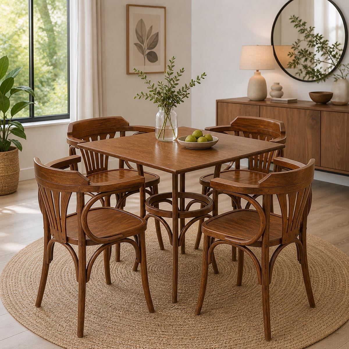 Massivholz Essgruppe 5-tlg.: quadratischer Esstisch mit 4 Stühlen, Fa - Onlineshop für massive Landhausmöbel