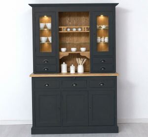 schwarzer Buffetschrank - Küchenschrank im Landhausstil mit dimmbarer Beleuchtung