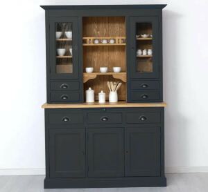 schwarzer Buffetschrank - Küchenschrank im Landhausstil mit dimmbarer Beleuchtung