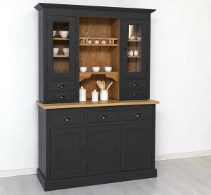 schwarzer Buffetschrank - Küchenschrank im Landhausstil mit dimmbarer Beleuchtung