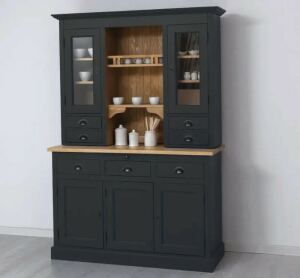 schwarzer Buffetschrank - Küchenschrank im Landhausstil mit dimmbarer Beleuchtung