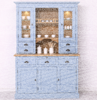 Landhaus-Buffet - himmelblauer Küchen-Vitrinenschrank