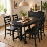 Esszimmer-Set schwarz 5-teilig Landhaus: 4 Stühle und 1 Tisch