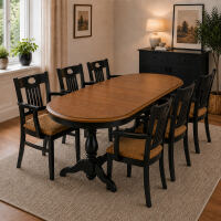 7-tlg. Essgruppe Landhausstil - Ausziehtisch & 6 Armlehnstühle mit Sitzpolster