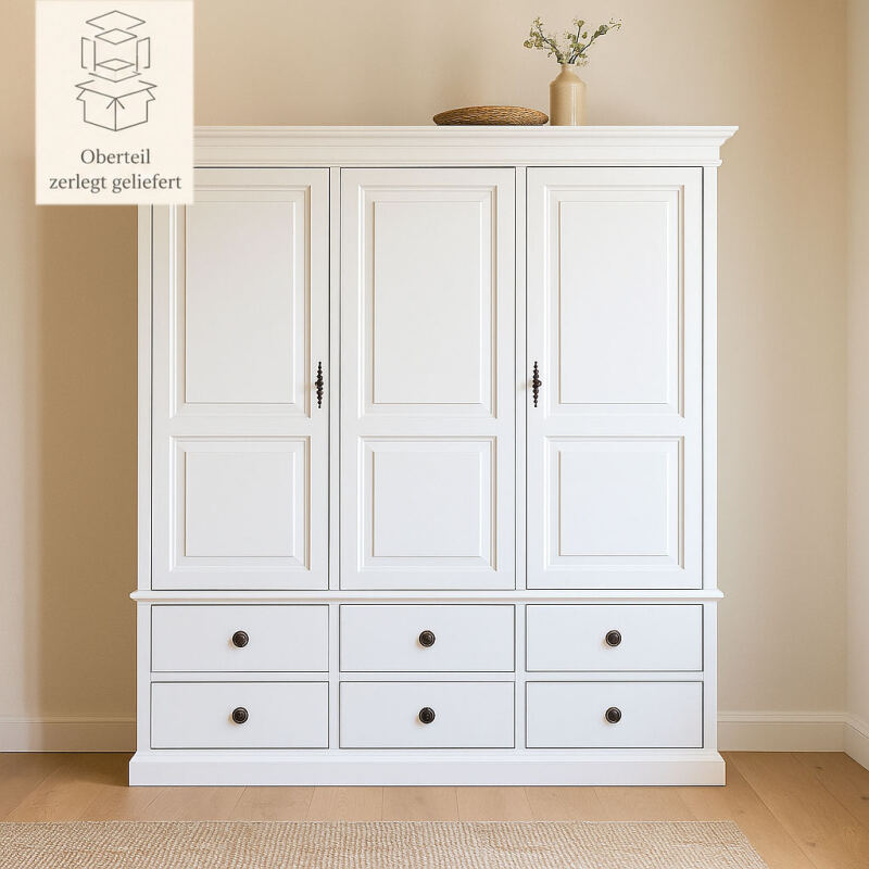 Landhaus Kleiderschrank 3-Türig, weiß Shabby Chic, Oberteil zerlegt
